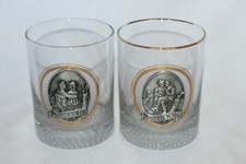 Pewter Gold Emblem Hook Swing DOF Old Fashion Bar Glasses Tumblers Set of 2