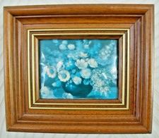CADRE TABLEAU MINIATURE  Vitrifiée Martelé HELCA Thème BOUQUET de FLEURS en VASE