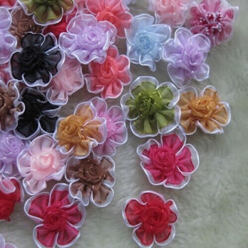 Lot appliques fleur organza - 3,