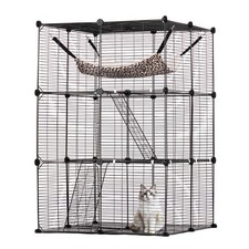 VEVOR Grande Cage Chat 3 Niveaux Enclos Métallique 711x711x1041 mm avec Hamac