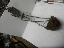 VERY NICE ANTIQUE ART NOUVEAU BRONZE AND STAINED GLASS CHANDELIER 