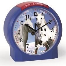Réveil quartz pour enfant, bleu, motif chevaux blancs, éclairage Atlanta 1189/5