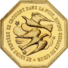 [#398523] France, Token, Amour et Mariage, Voeux, Gilt Bronze, Colombes, MS