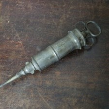 old pewter veterinary enema clyster syringe POINCON A.L