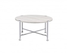 Table Basse Ronde En Chrome Et Chêne Blanc 36"
