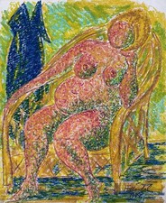 Chaises en osier expressives assises nues Herman Feltendal #6 tempera/craie...