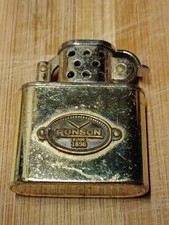 Briquet Ronson Vintage à Essence - Métal Doré Patiné - Depuis 1896 - Style Zippo