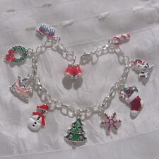 JOYEUX NOEL - BRACELET ARGENTÉ  10 BRELOQUES PERE NOEL SAPIN CLOCHES CADEAUX