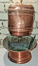ANCIENNE FONTAINE CUVE À EAU EN CUIVRE MARTELÉ AVEC MOTIF ANNÉE 1900