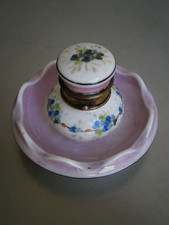 Women's inkwell mid 19th century painted porcelain decoration mail office old