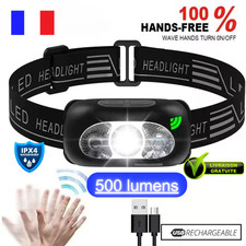 Lampe Frontale Rechargeable USB 500LM LED T6 Étanche IPX4 3M Pêche Camping 75g