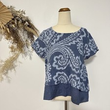 TALIA BENSON Mad In Italy Linen Top Blue Pattern Imagine Boho  Woman’s Size S