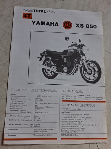 Yamaha xs850 850 fiche - yamaha,