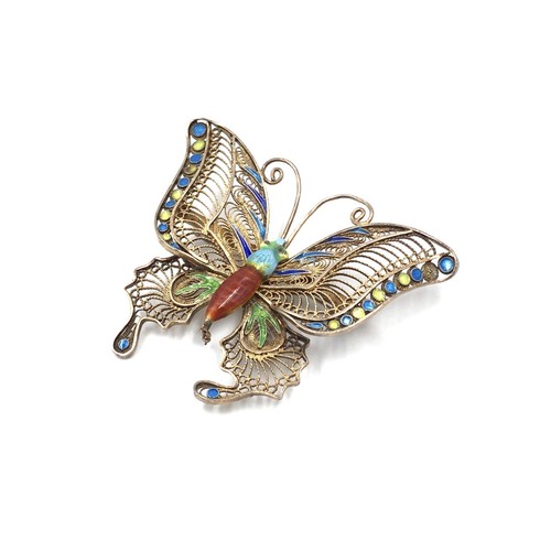 Broche papillon ancien argent