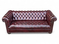 Restored Vintage Chesterfield Sofa – Burgundy/Brown Leather, Tufted, Nailhead