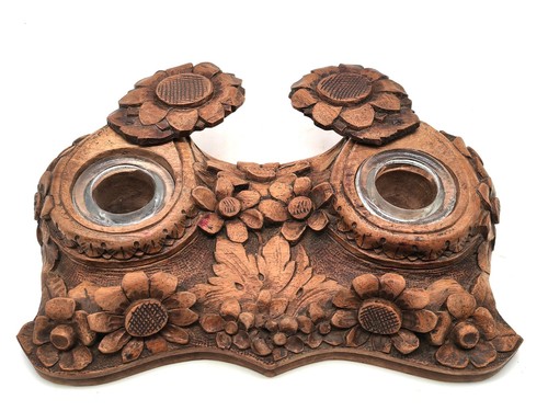 Ancien double encrier bois - ancien,