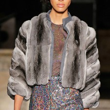 Luxury Women's Genuine Full Pelt Rex Rabbit Fur Coat Chinchilla Winter Overcoat