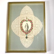Stunning Large PIOUS IMAGE The Virgin Lace Professional Framing 28 X 21