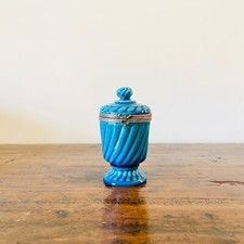 Antique Blue Ceramic Jar with Silver Clasp - France, 1920