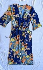GUESS Cassidy Sakura blue tropical 50's pin up floral kimono maxi dress robe S