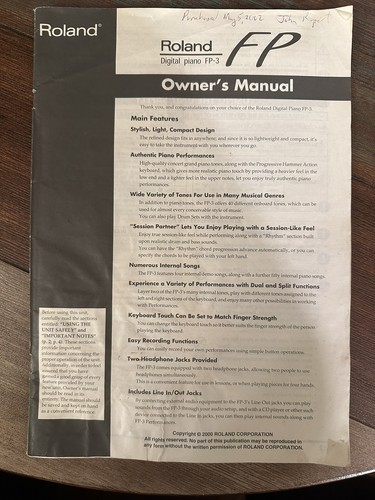 Owners manual for roland - manual,
