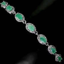925 Argent Sterling Bracelet Ovale Émeraude 5x3mm Naturel Gemme Bijoux 17.8cm