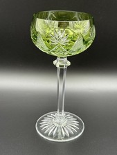 Val Saint Lambert Berncastel Cut To Clear Crystal Wine Hock, Color Green Signed
