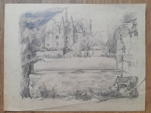 Dessin ancien château 19ème - ancien,