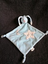 Doudou plat lapin bleu lune étoile Auchan  Etat Neuf