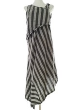 ⭐ HEBBEDING Robe Maxi pour Femmes Rayures Gris S Sans manches Lin 100% ⭐
