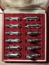 Set of 12 Art Deco knife holders 3 types of animals (silver metal)