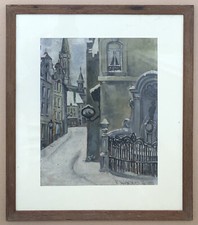 Tableau Peinture Huile Paysage Hiver Bruxelles Manneken-Pis Rue de l'Etuve 