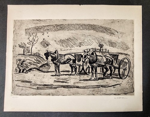 Gravure paysan chevaux - gravure, &