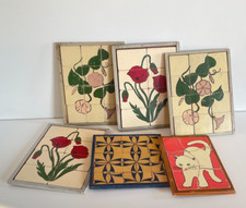 ANTIQUE GAMES - NICE SET OF 6 WOODEN PUZZLES - EDUCATIONAL MATERIALS 1950/60's
