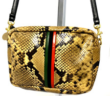 Designer CLARE V. Midi Sac Natural Python Embossed Leather w/stripeCrossbody Bag