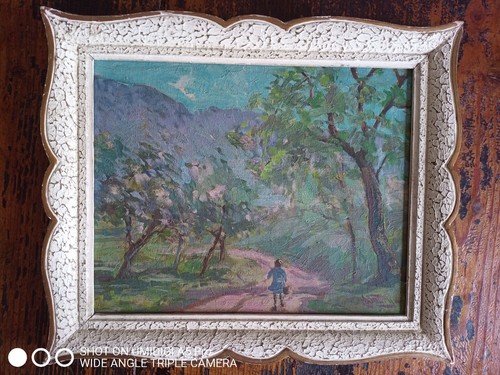 Huile sur panneau - , x