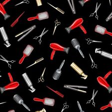 Hair Salon Stylist Got Style Tossed Hair Tools Sewing Cotton Fabric 1/2 Yard