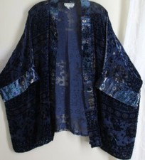 AMAZING ART Ulla Popken Sz 16 18 XL 1X 2X Blue Silk Velvet Devore Kimono Jacket