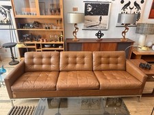 1972 Florence Knoll Three Seat Leather Sofa With Chrome Base