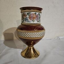 A3 VASE ITALIEN DORÉ EN CERAMIQUE AVEC FLEURS / ART ITALIEN / DECORATIF 