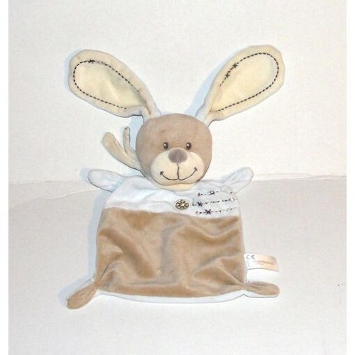 Doudou lapin bleu beige - lapin, rond