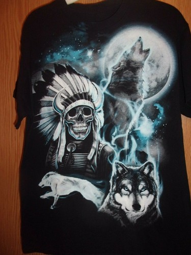 Skull indian chief wolves - skull,