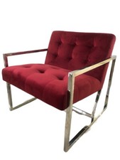 Chesterfield Fauteuil Chesterfield Chaise Rouge Argent Acier Inoxydable Étoffe