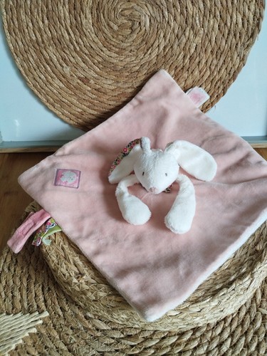 Doudou plat lapin blanc rose - doudou,