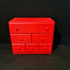 "Dresser 6 Drawer" Wooden & Painted Red Doll Furniture - XXth