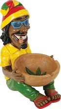 17" Large Rasta Jamaican Man Holding Bowl Polyresin Ashtray Decoration