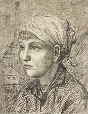 Hiercheuse fille de fosse 1920 mineur charbon Carion Marius (1898-1949) Belgique