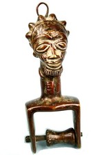African Art - Antique Bronze Baoulé Loom Pulley - 21 Cms