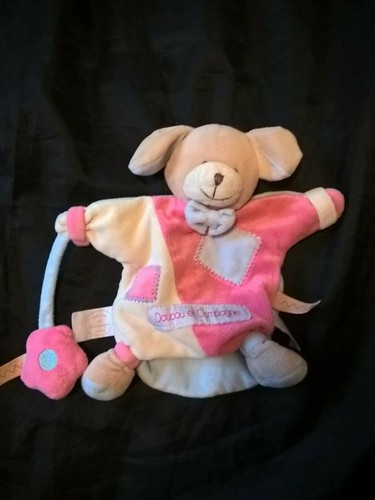 Doudou marionnette chien rose - doudou,