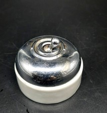 Ancien interrupteur porcelaine métal chromé TBE Nettoyé révisé n°56